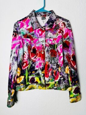 Simply Art by Dolcezza Multi Colorful Size Small Jacket Art To Wear EUC Floral